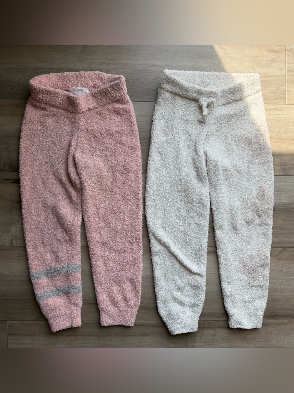 Butter supper soft Kids Plush Joggers in Pink & Cream